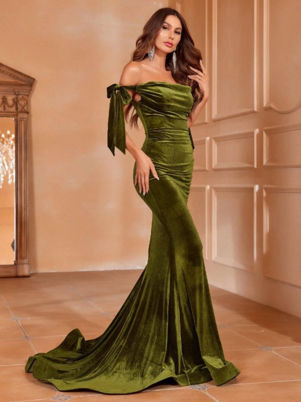 As Seen on Taylor Love is Blind, Elegant Velvet OffShoulder Mermaid Evening Gown - Picture 12 of 15